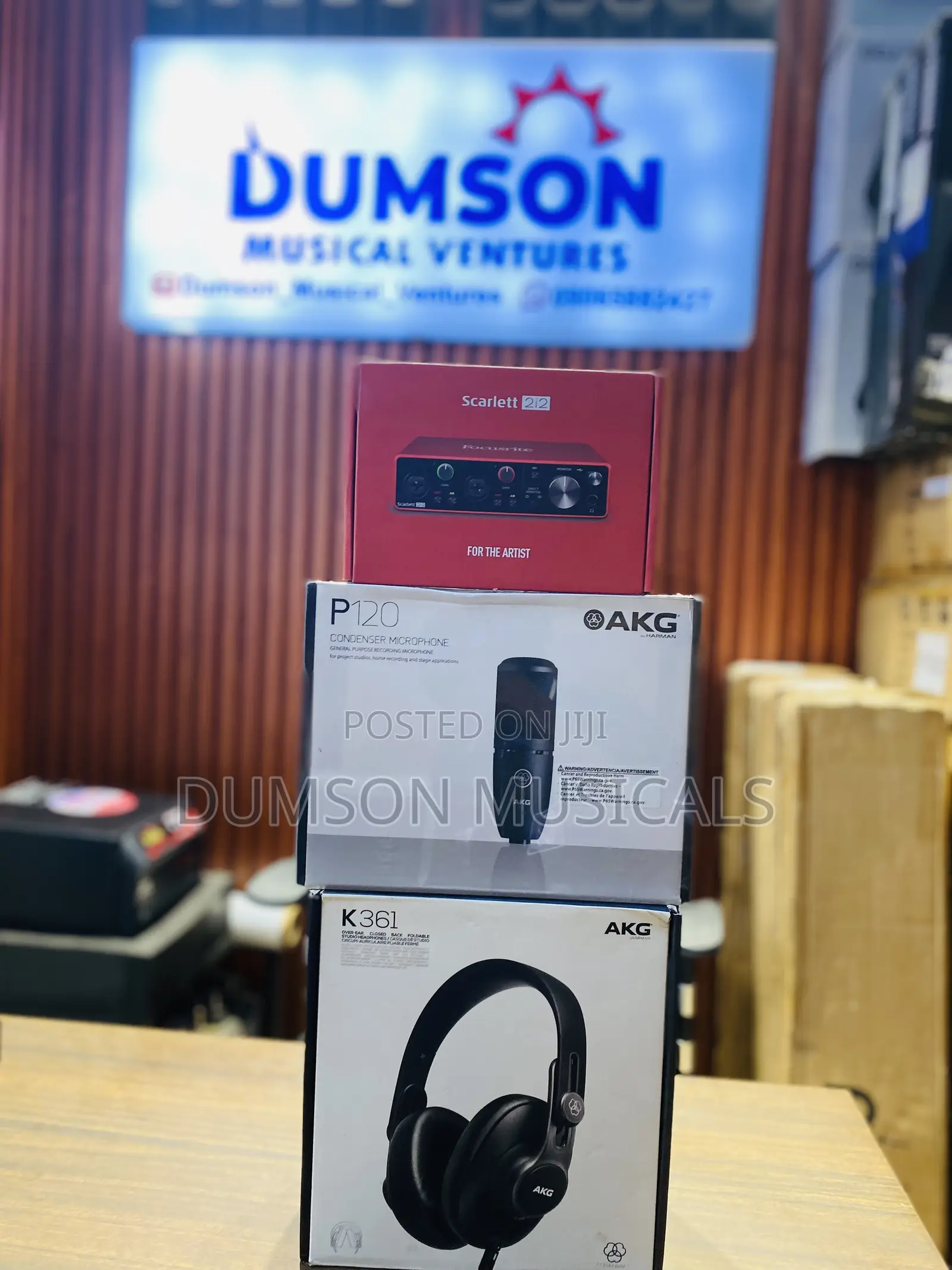 AKG P120 Studio Mic, AKG Studio Headphone, Scarlett SoundCard 2i2