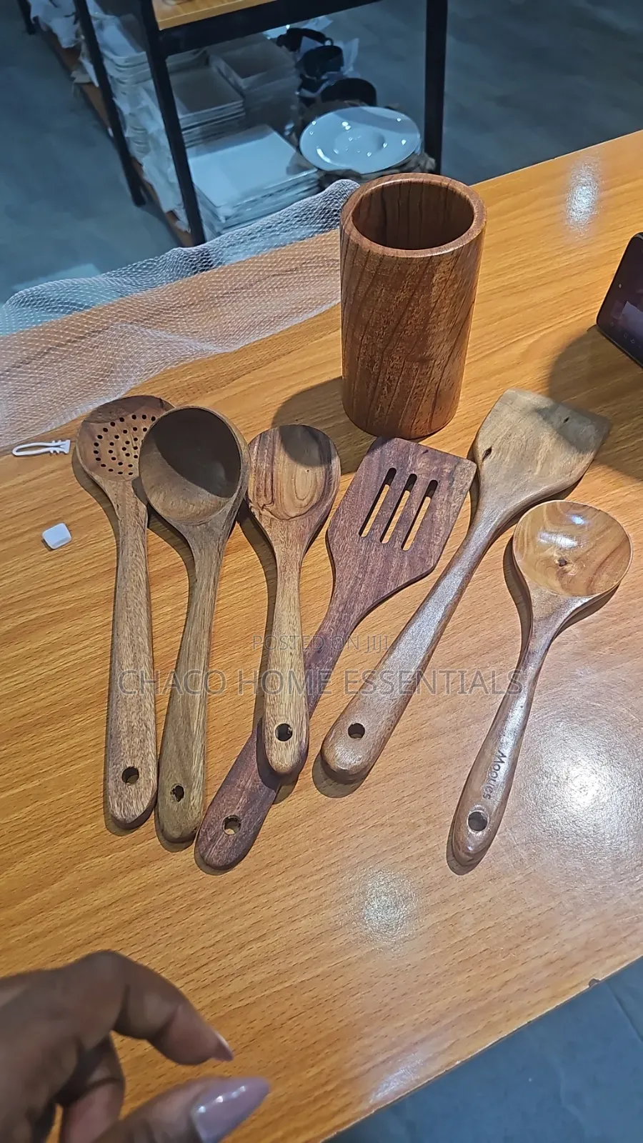 7-Piece Wooden Cooking Utensils Set With Holder