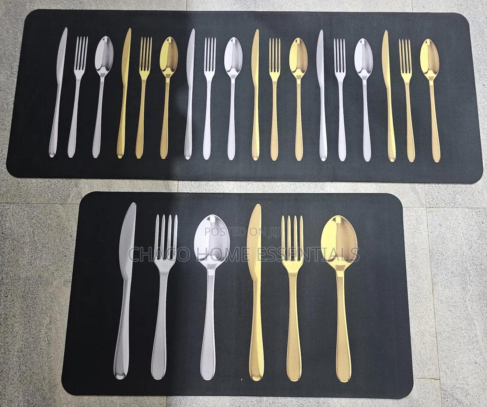2-Piece Anti-Slip Kitchen Runner Mat Set – Cutlery Design