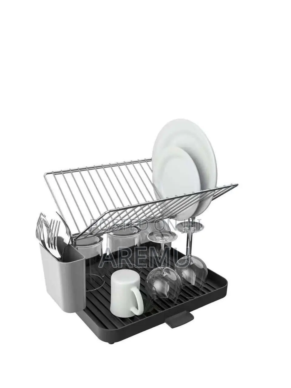 2 Tiers Plate Rack With Drainer ( Stainless Steel)
