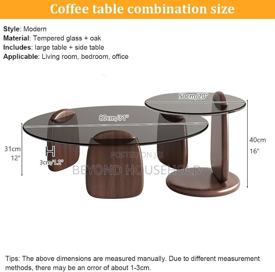 Dark Walnut Tempered GlassTop Coffee Center Table Set