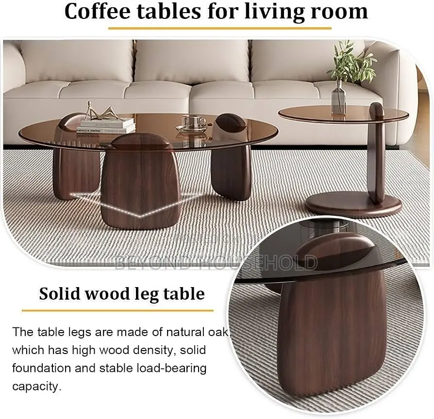 Dark Walnut Tempered GlassTop Coffee Center Table Set
