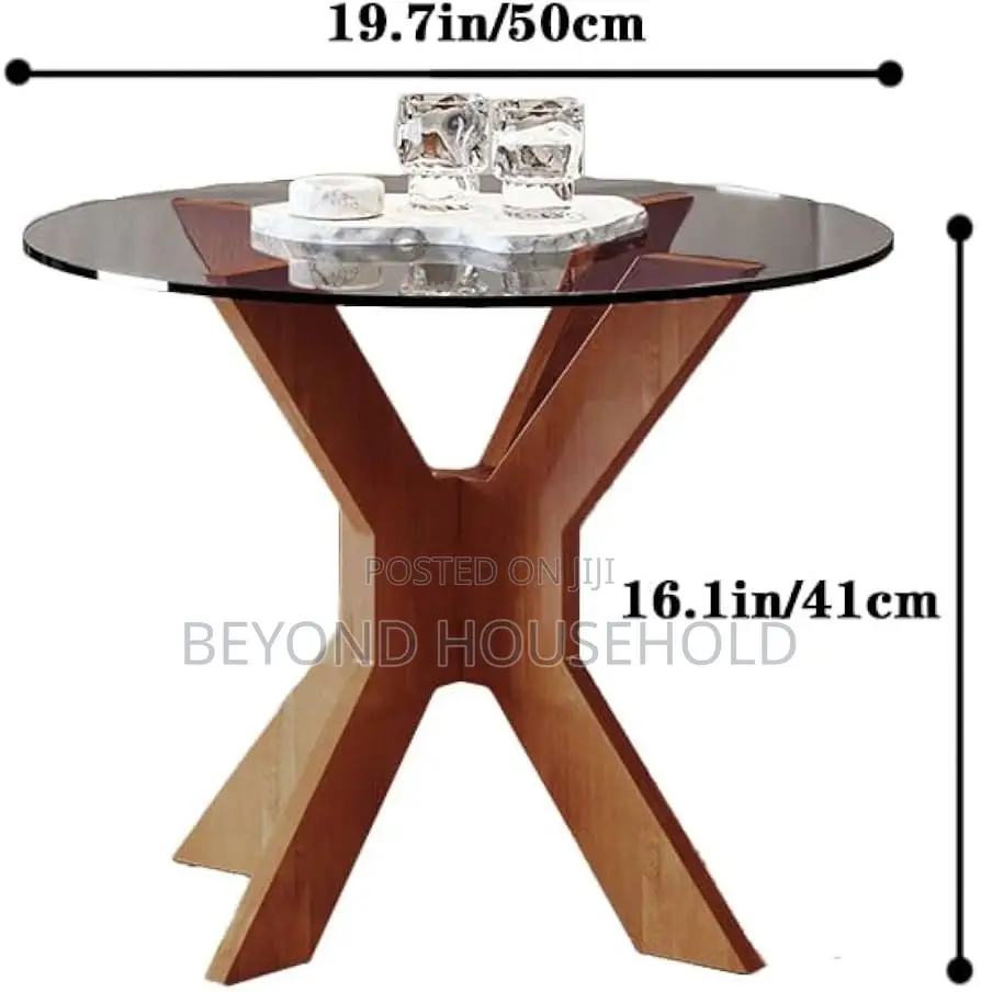 Modern Tempered Warm Walnut Glass Cross-Base Coffee Table Set 2Piece