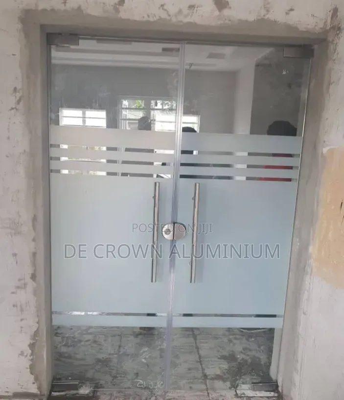 10mm Tempered Glass Entrance Door | Half Frosted Frameless Glass Door