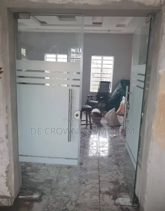 10mm Tempered Glass Entrance Door | Half Frosted Frameless Glass Door