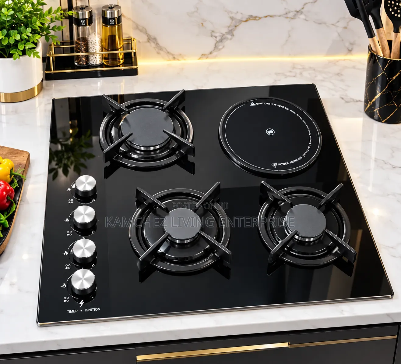 Premium 4-Burner Gas Cooker/Hob - 3 Gas 1 Electric Cooker