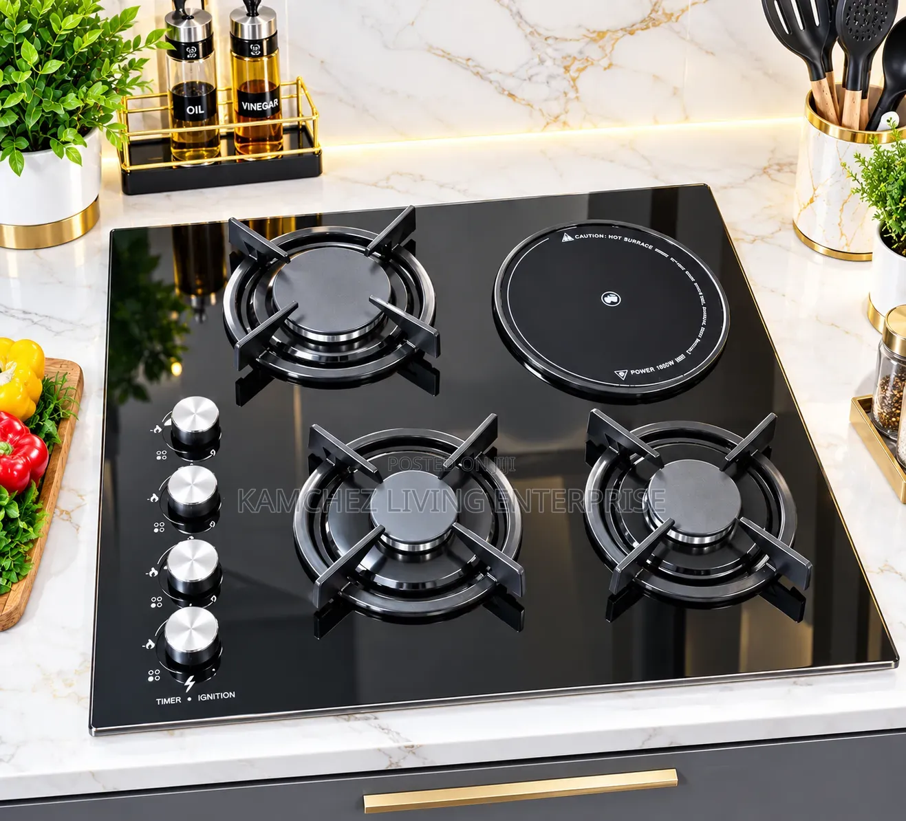 Premium 4-Burner Gas Cooker/Hob - 3 Gas 1 Electric Cooker