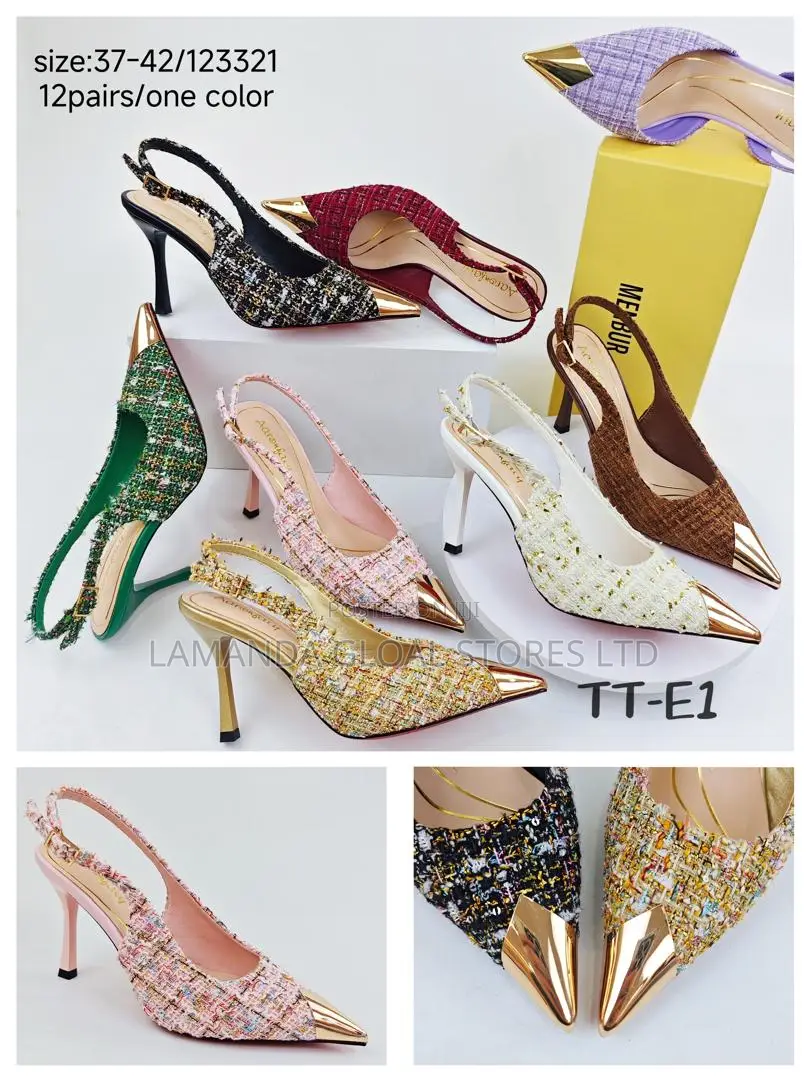 Aaron Sm Gold-Toe Tweed Stiletto Slingbacks