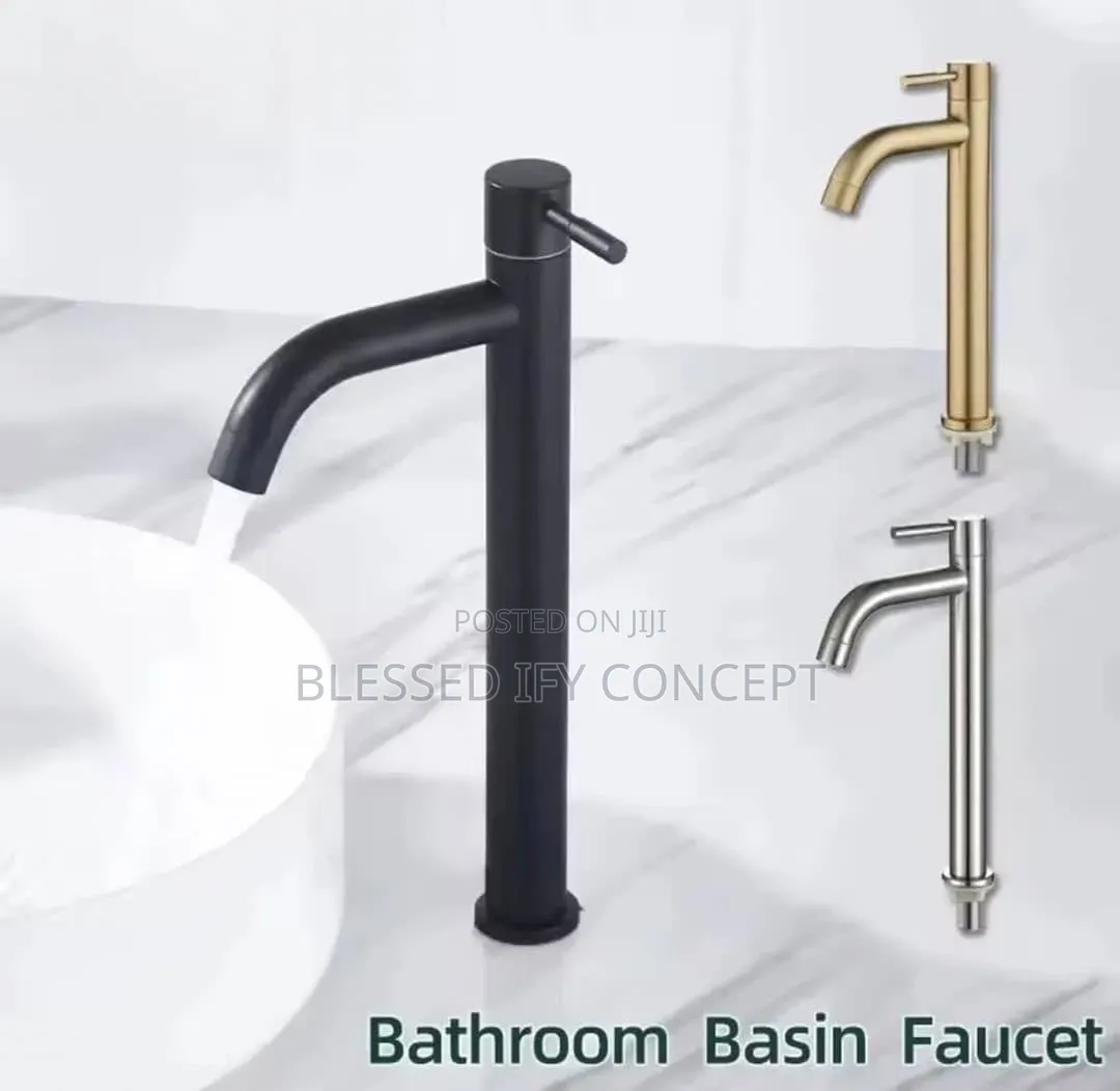 Quality Long Neck Single Basin Tap , Black, Gold Chrome