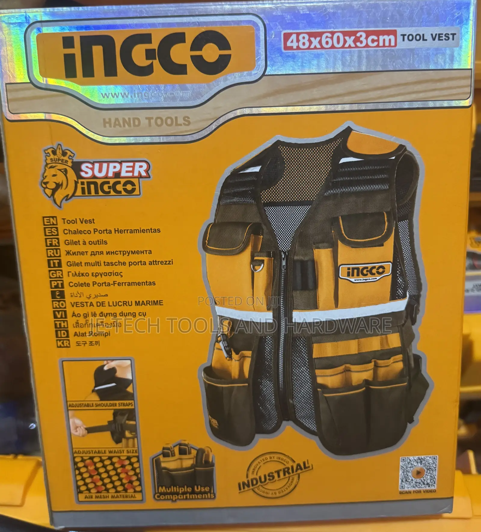 Ingco 48x60cm Industrial Tool Vest Multi-Pocket Work Vest