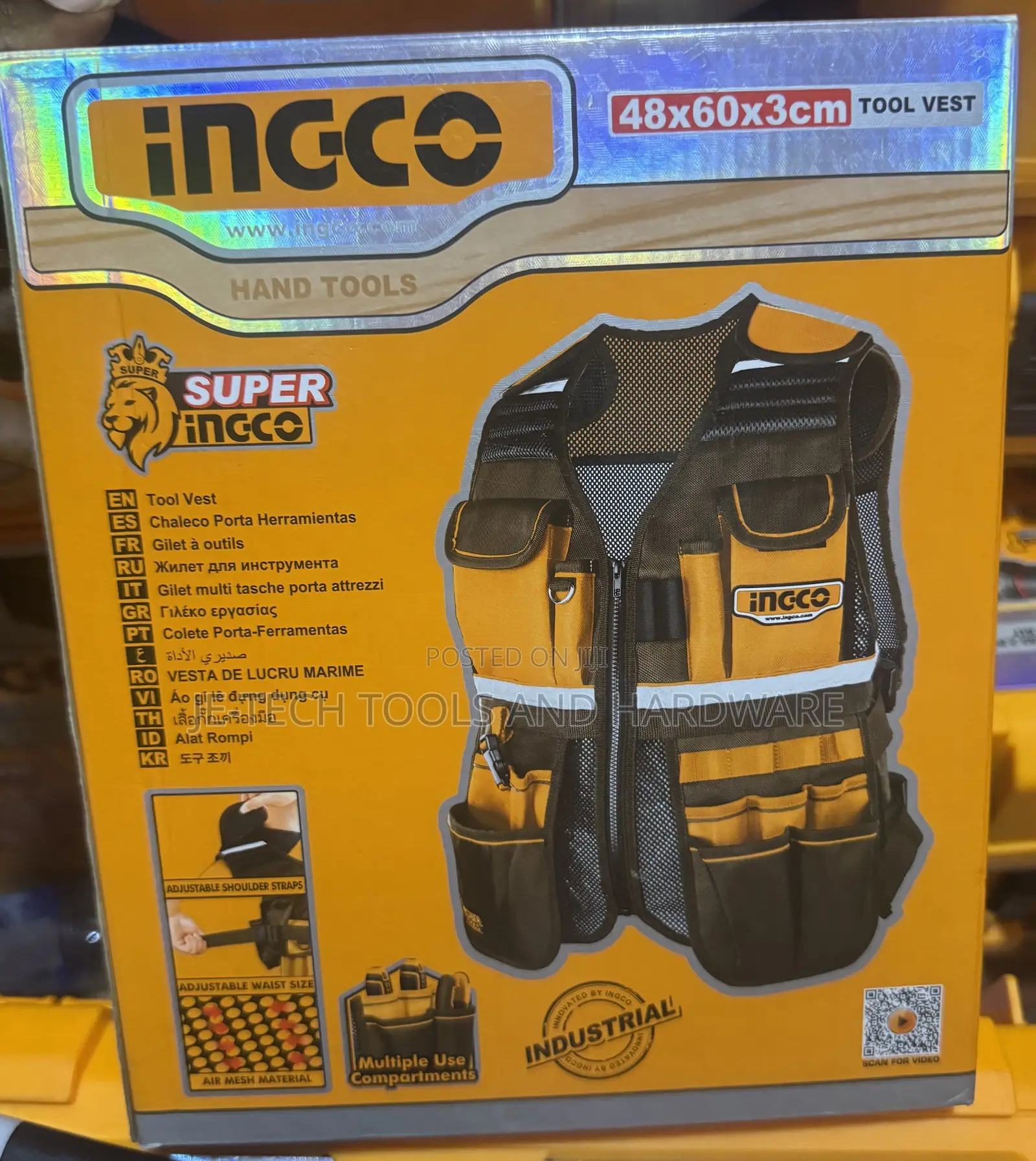 Ingco 48x60cm Industrial Tool Vest Multi-Pocket Work Vest