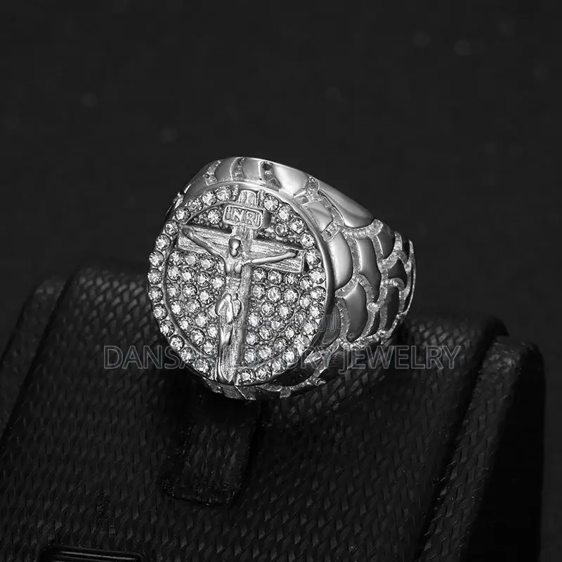 Cross Rhinestone Ring for Men
