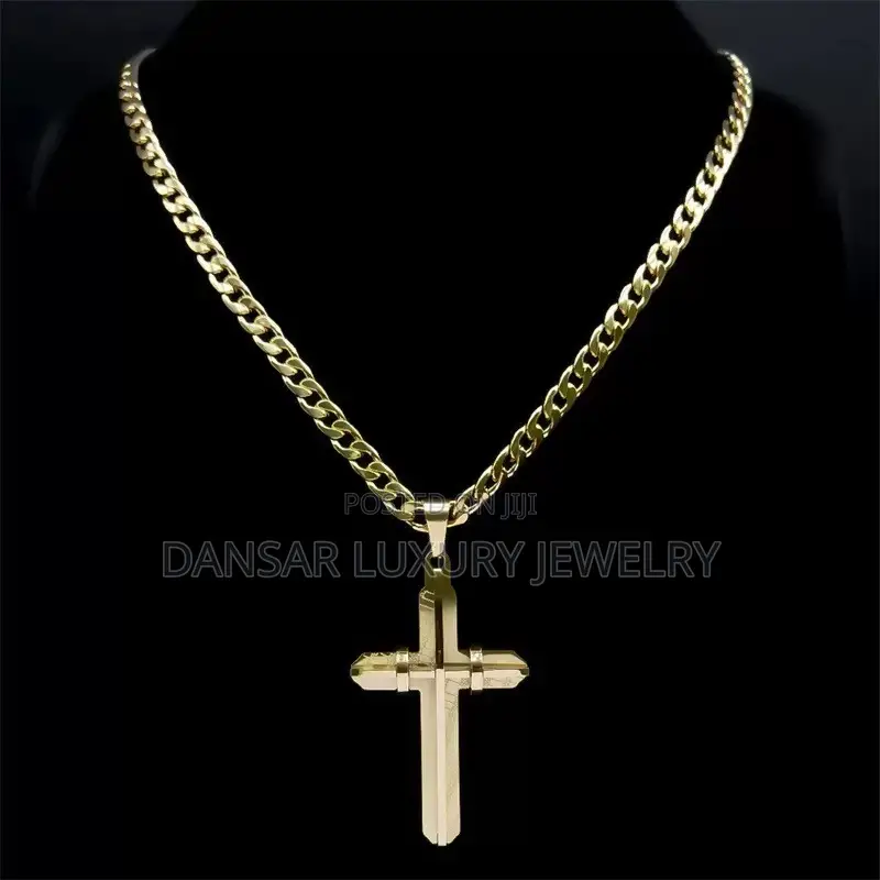 Bold Cross Pendant and Gold Chain for Men