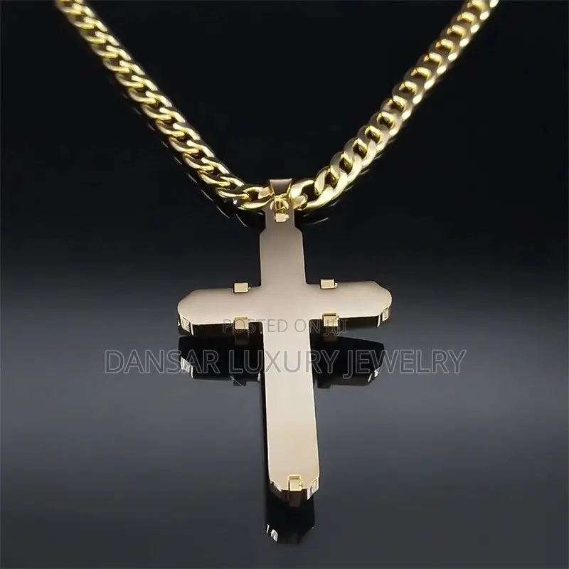Bold Cross Pendant and Gold Chain for Men