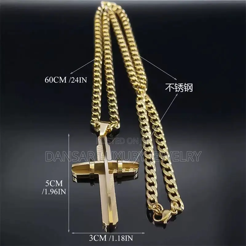 Bold Cross Pendant and Gold Chain for Men