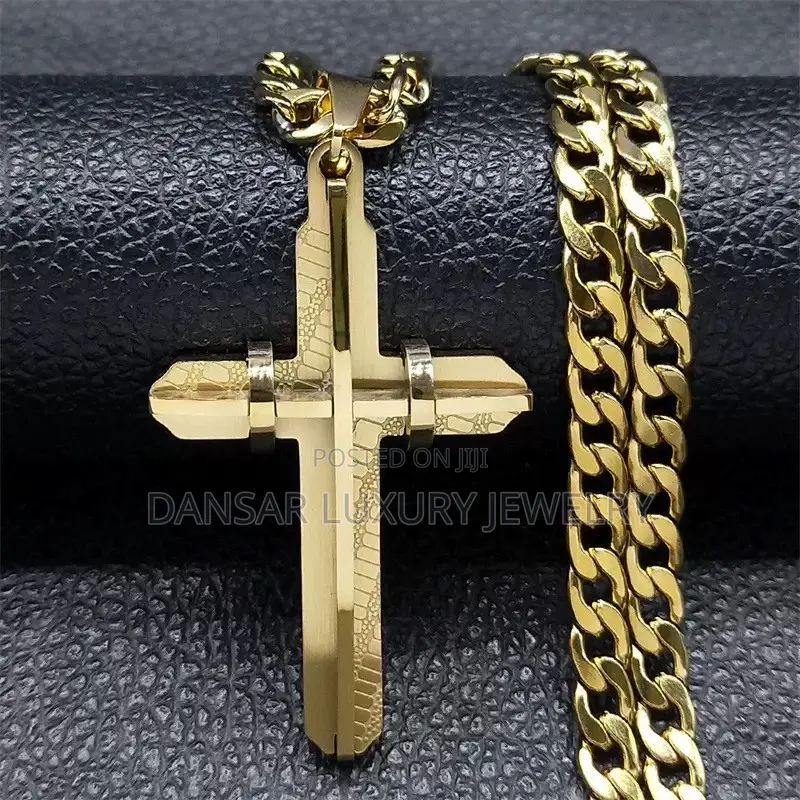 Bold Cross Pendant and Gold Chain for Men