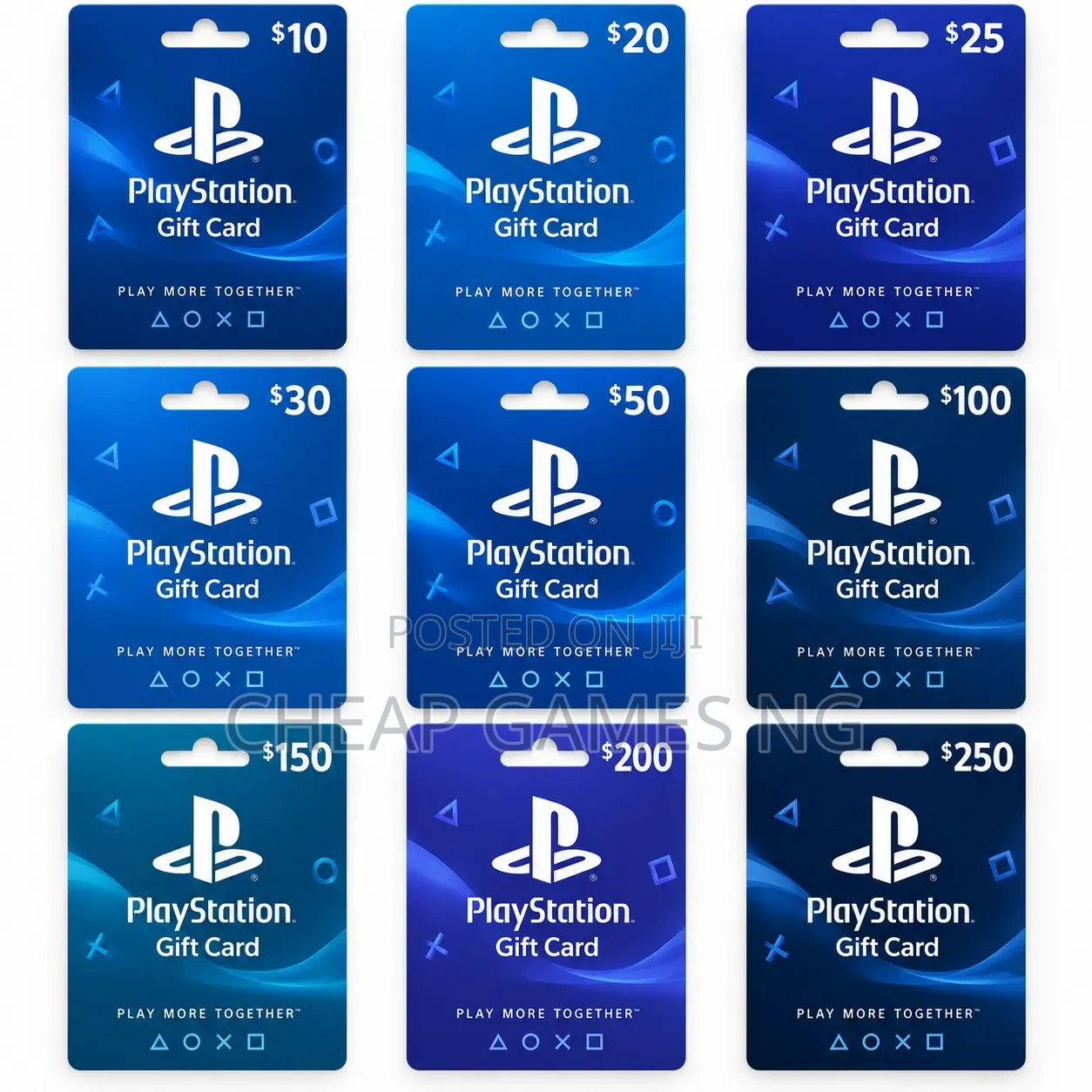 Playstation Gift Cards. $2 - $250