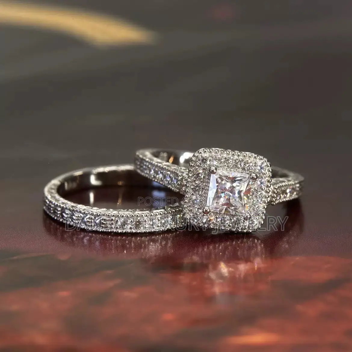 Silver-Plated Square Diamond Wedding Ring