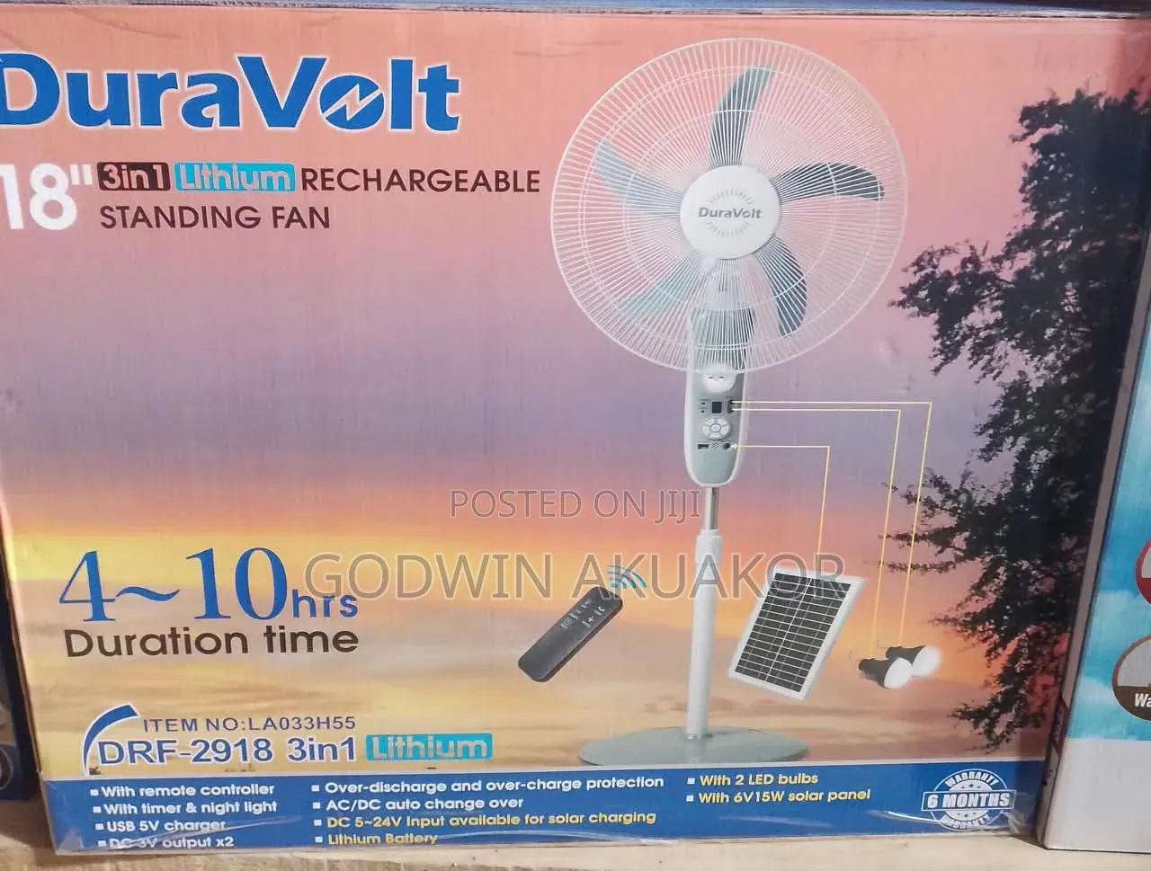 Duravolt 18 Inches Rechargeable Solar Fan