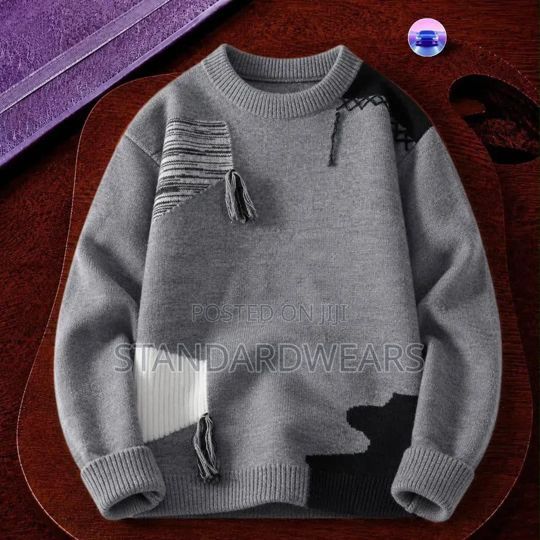 Distressed Skyline Colorblock Knit Sweater