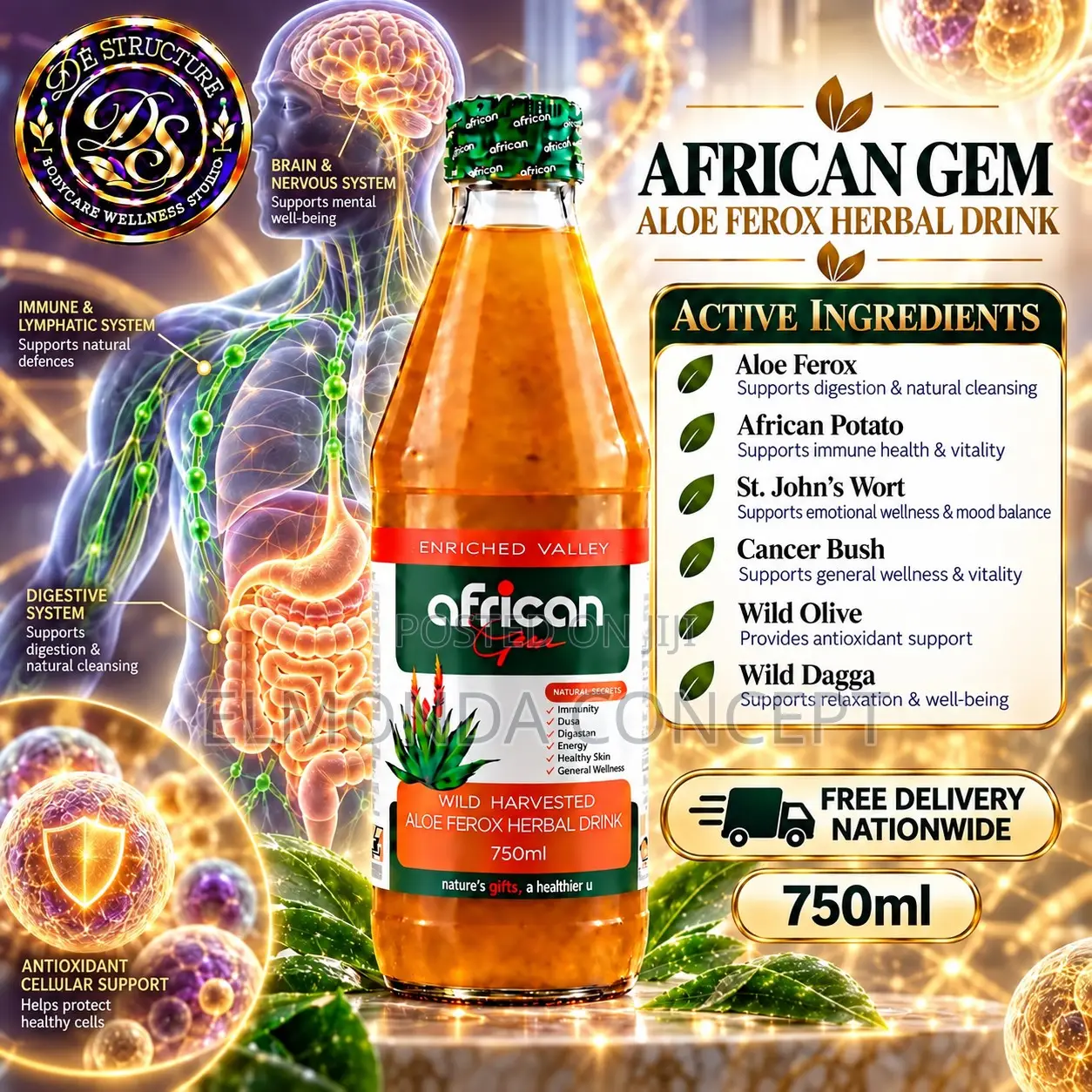 African Gem Aloe Ferox 750ml .(FREE DELIVERY NATIONWIDE)
