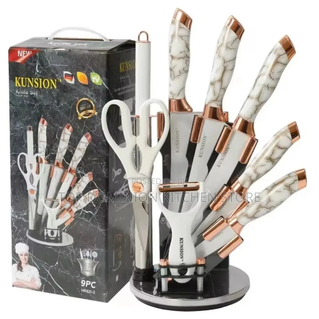 Stainless Steel 9pcs Rose Gold Marble Pattern Knife Set