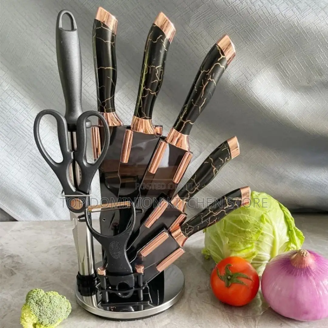 Stainless Steel 9pcs Rose Gold Marble Pattern Knife Set
