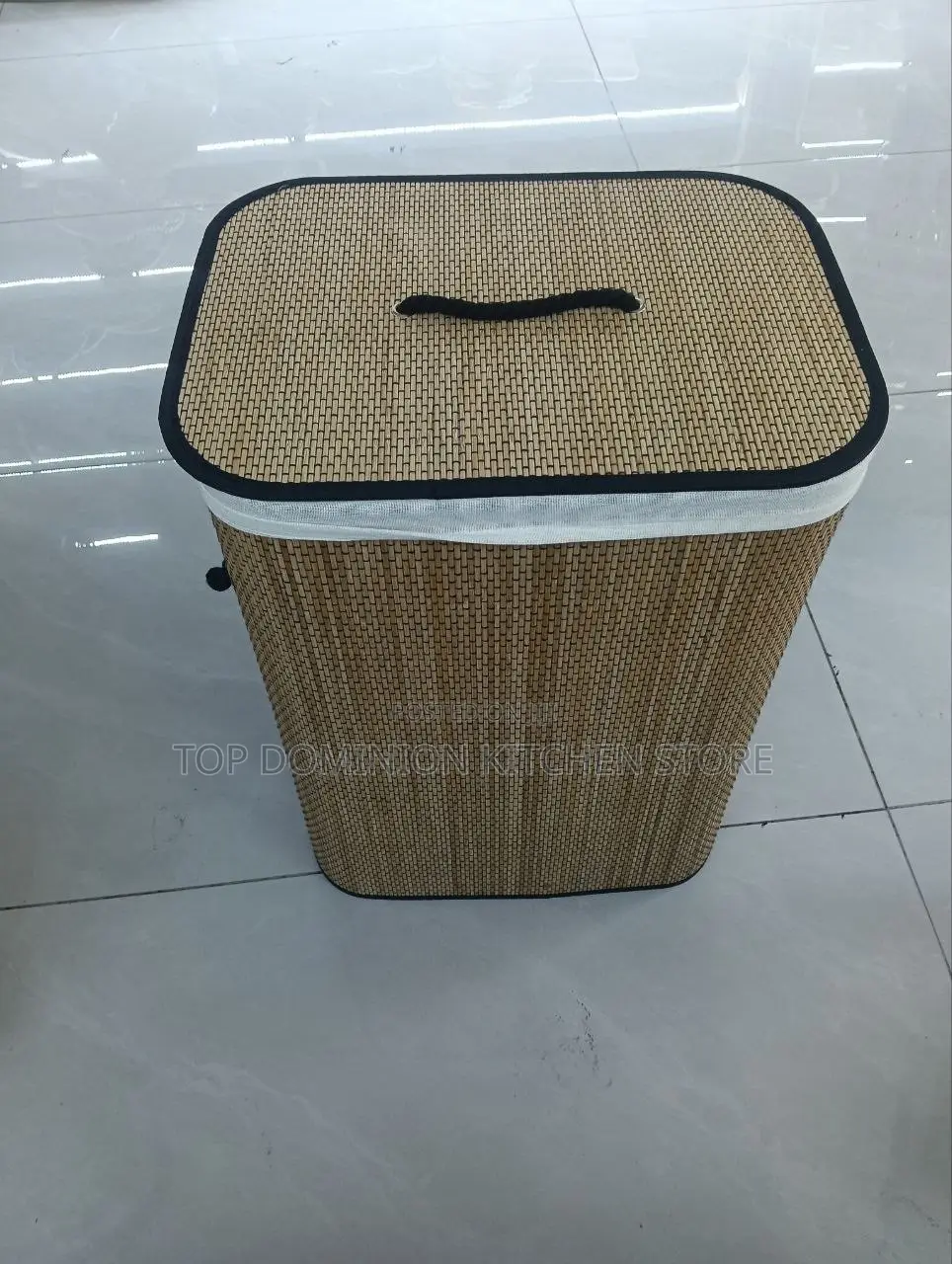 60Liter Foldable Bamboo Laundry Basket With Lid