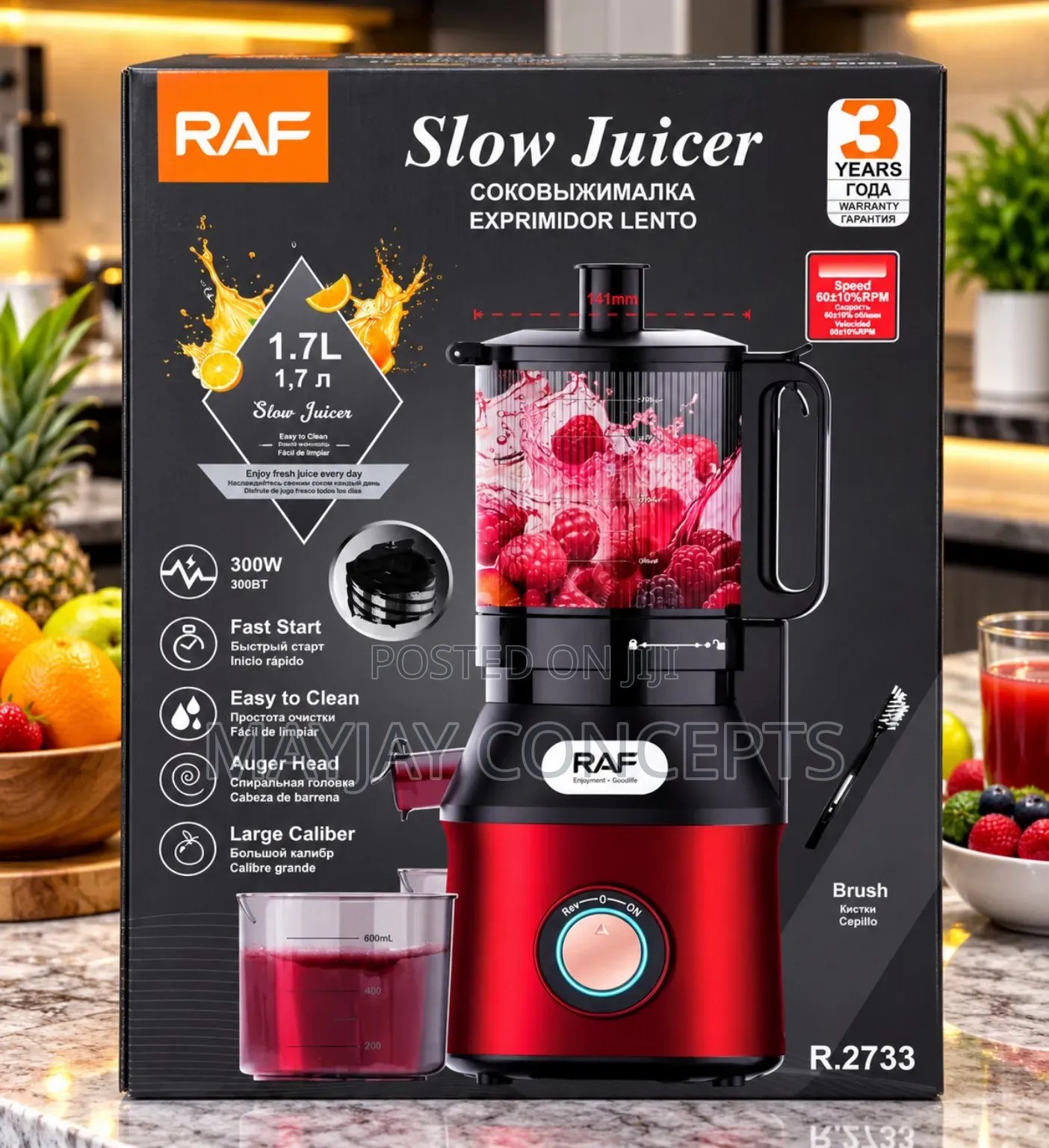 RAF 1.7L 300W Slow Juicer Powerful Fresh Juice Extractor– Original No1