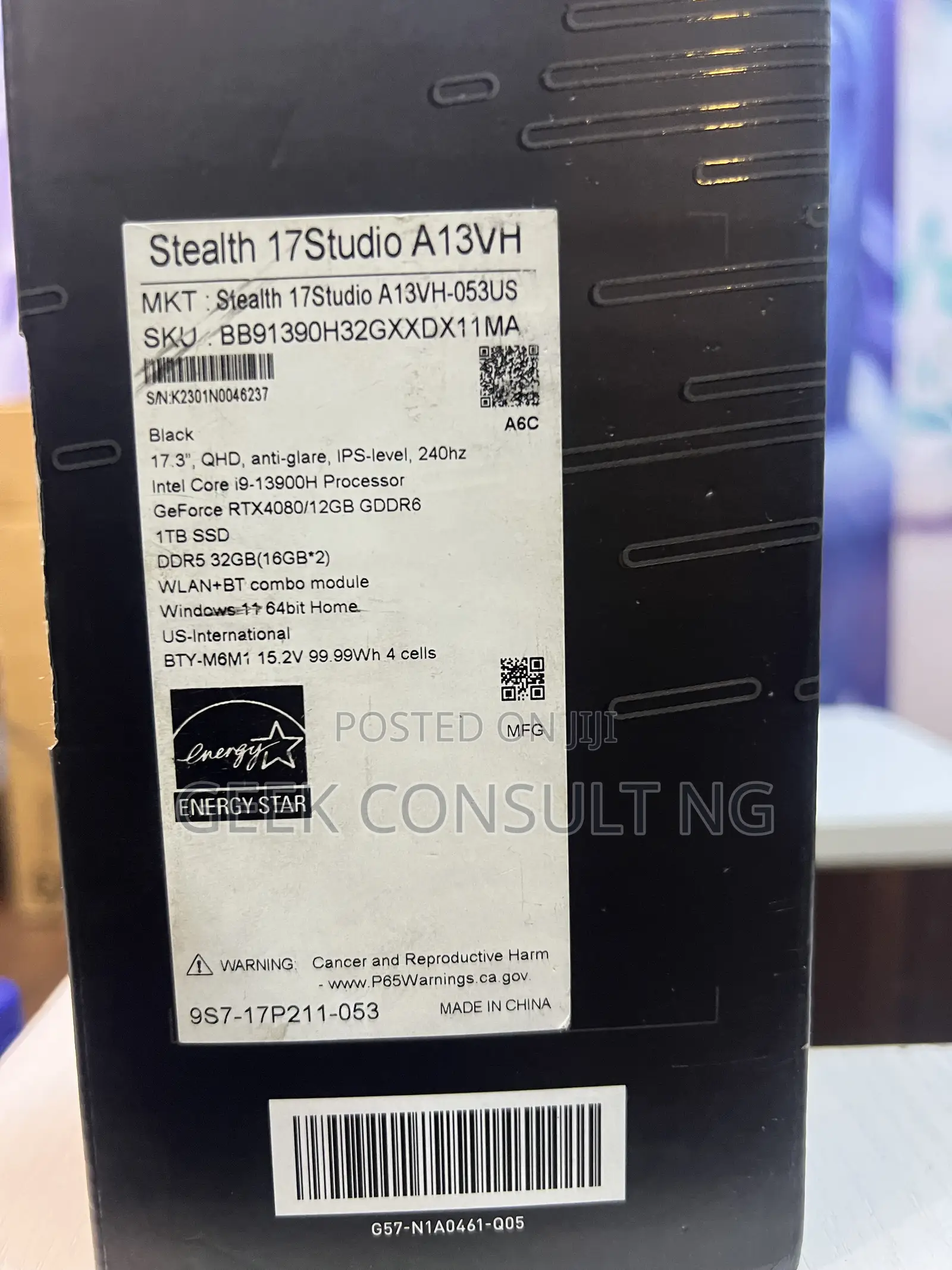 New Laptop MSI Stealth 17 Studio A13V 32GB Intel Core i9 SSD 1T