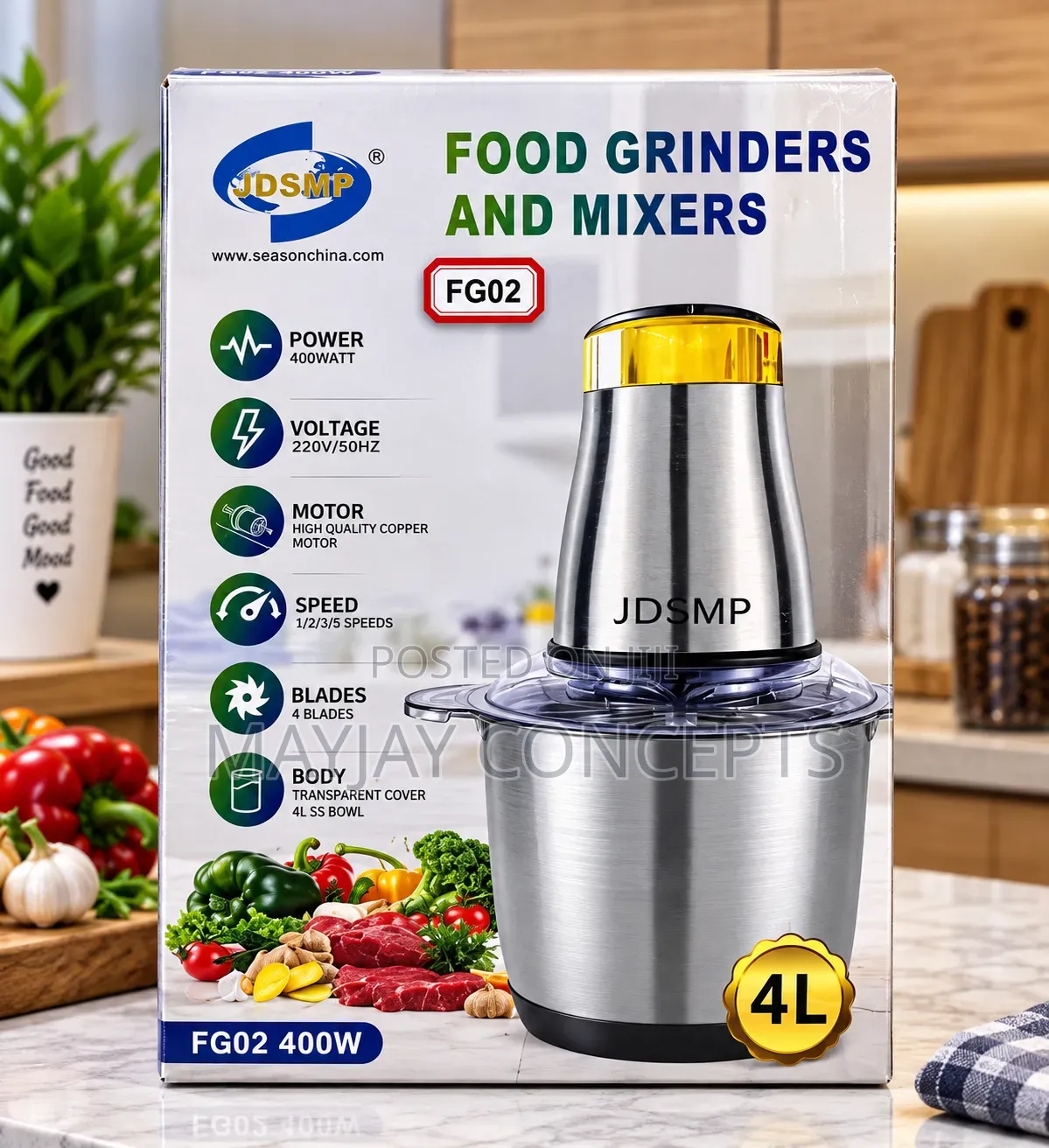 JDSMP 4L 400W Food Grinder Mixer With 2-Speed Motor–FG02