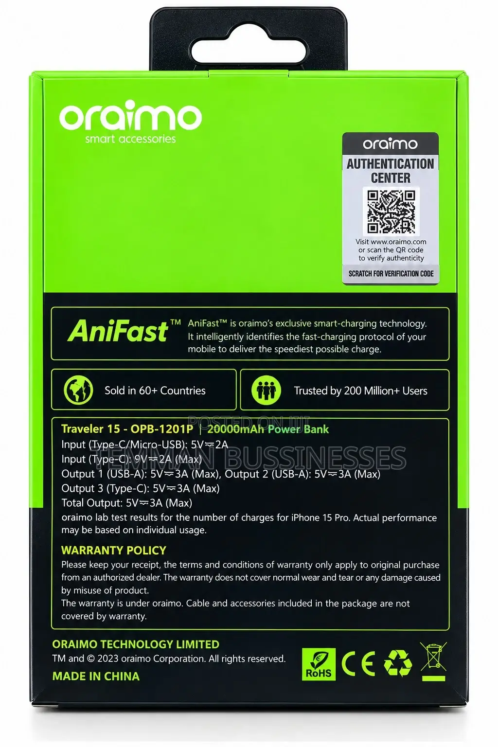 Oraimo Traveler 15 20000mah 15W Charger