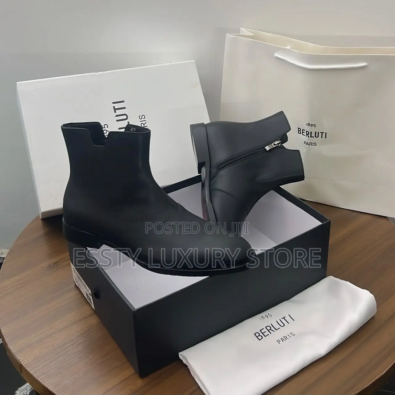 High Quality Luxury Berluti Black Leather Ankle Boot