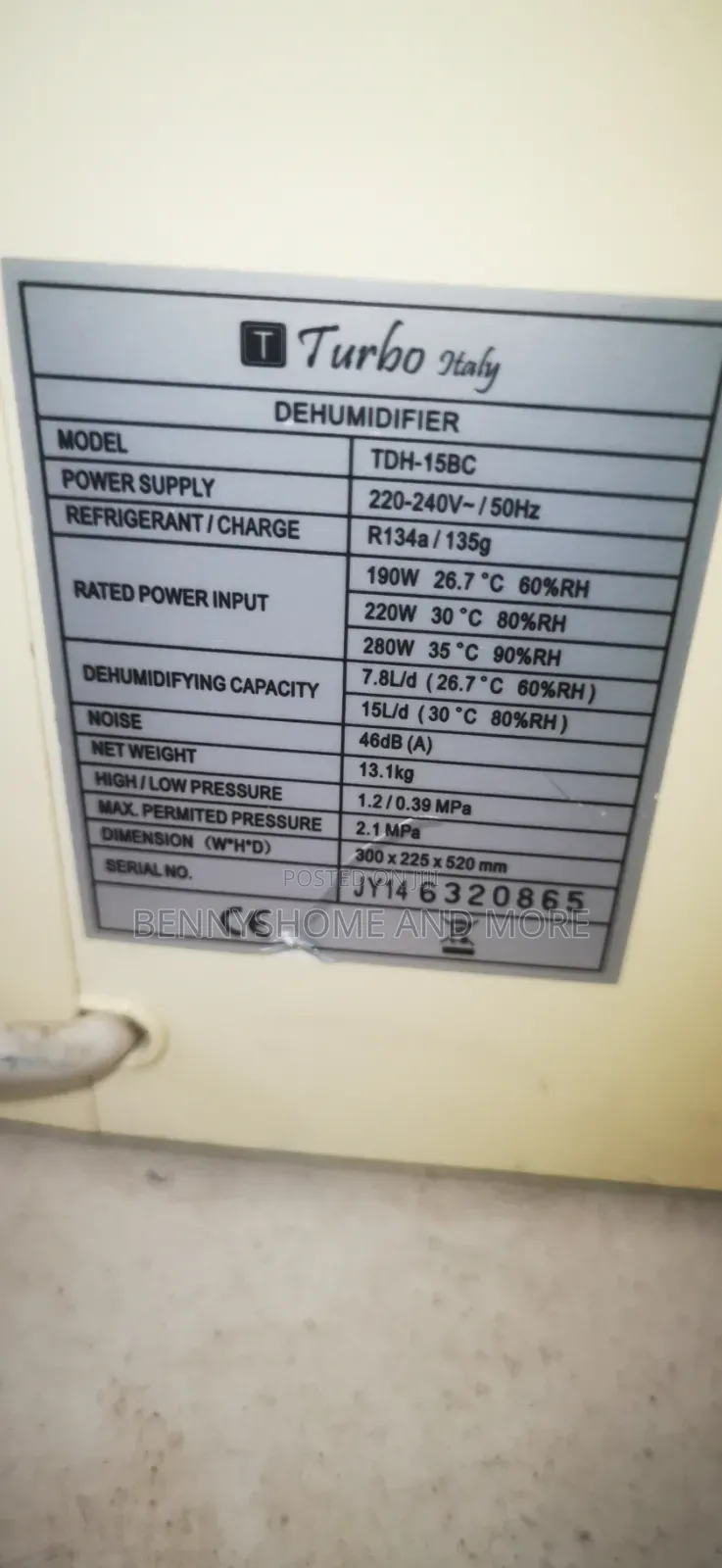 Unbox TURBO Italy TDH-15BC 15Litre Dehumidifier
