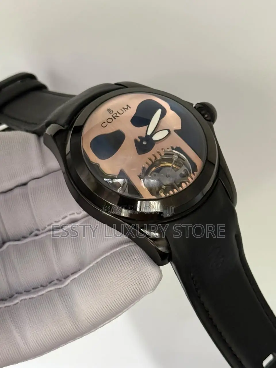 Automatic Luxury Corum Bubble Skull Genuine Leather Strap Wristwatch