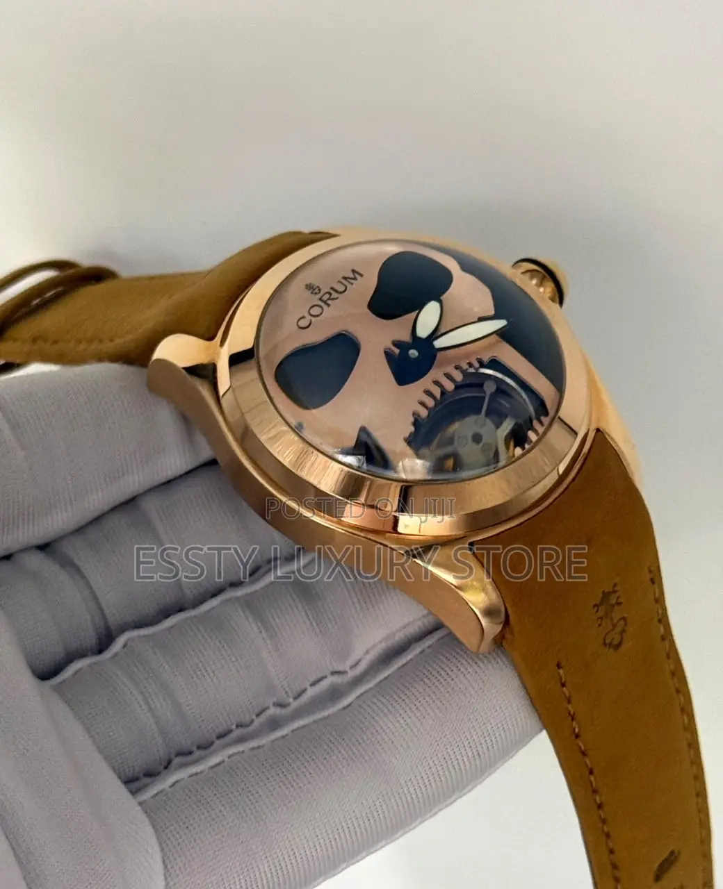 Automatic Luxury Corum Bubble Skull Genuine Leather Strap Wristwatch