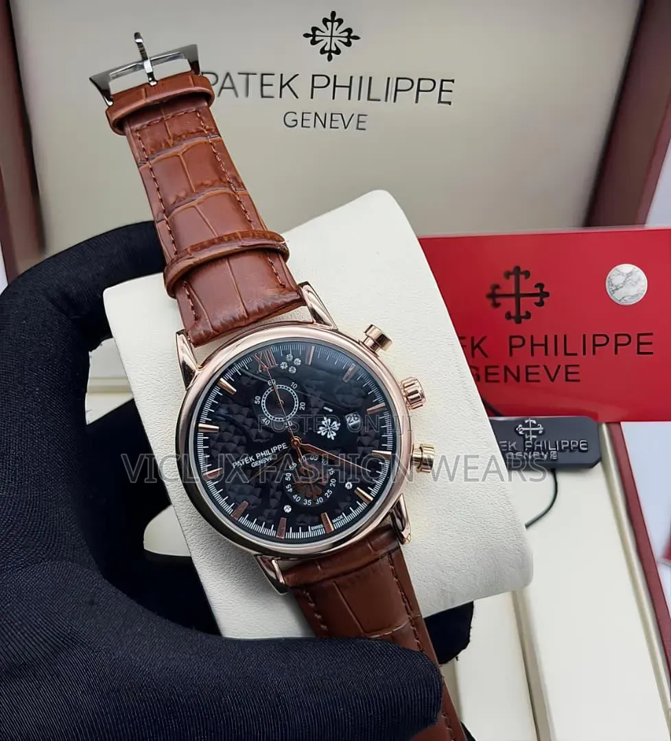 Patek Philippe Luxury Men's Leather Wrist Watch