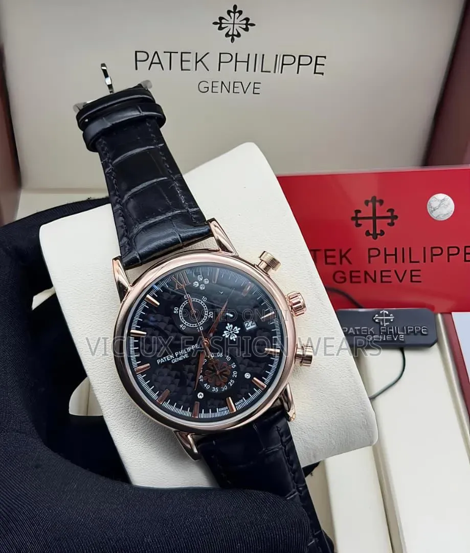 Patek Philippe Luxury Men's Leather Wrist Watch