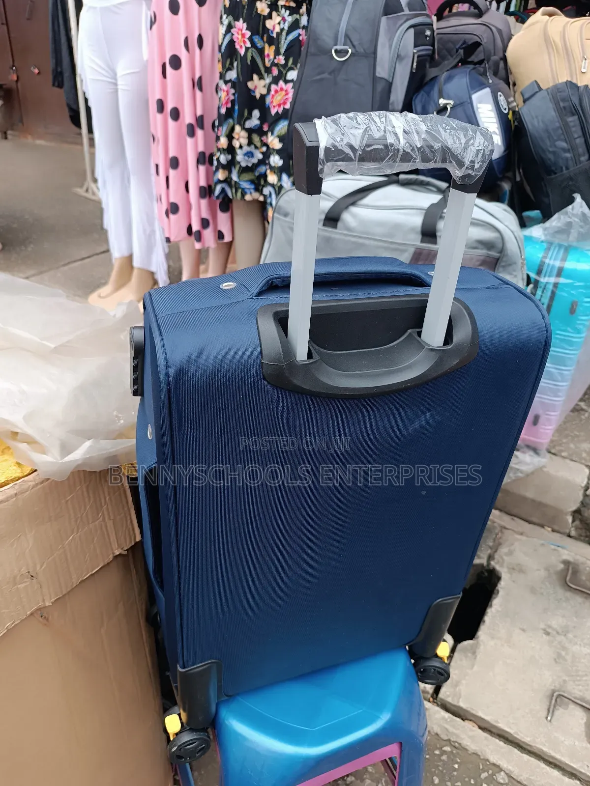 Small Blue Traveling Luggage Box With 4 Wheel Trolleys