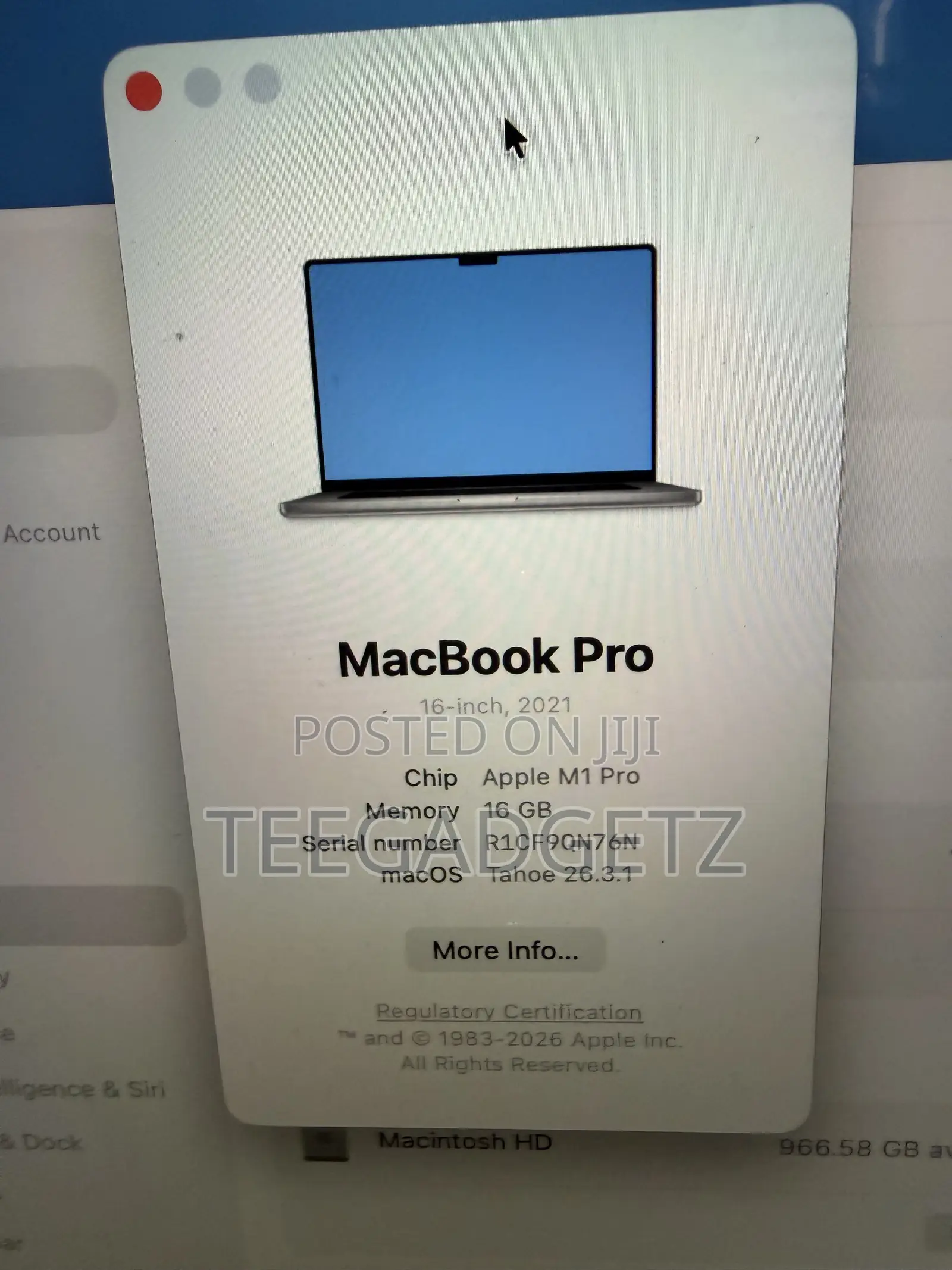 Laptop Apple MacBook Pro 2021 M1 16GB Apple M1 Pro SSD 1T