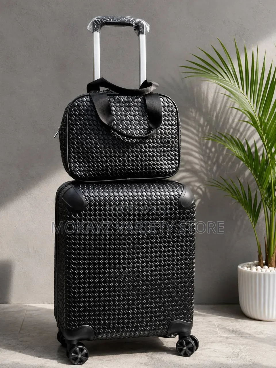 2in1 Black Premium Luxury Woven Quality Strong Iron Rod Luggage Bag