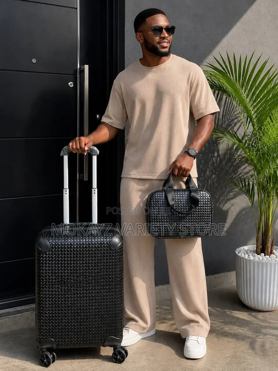 2in1 Black Premium Luxury Woven Quality Strong Iron Rod Luggage Bag