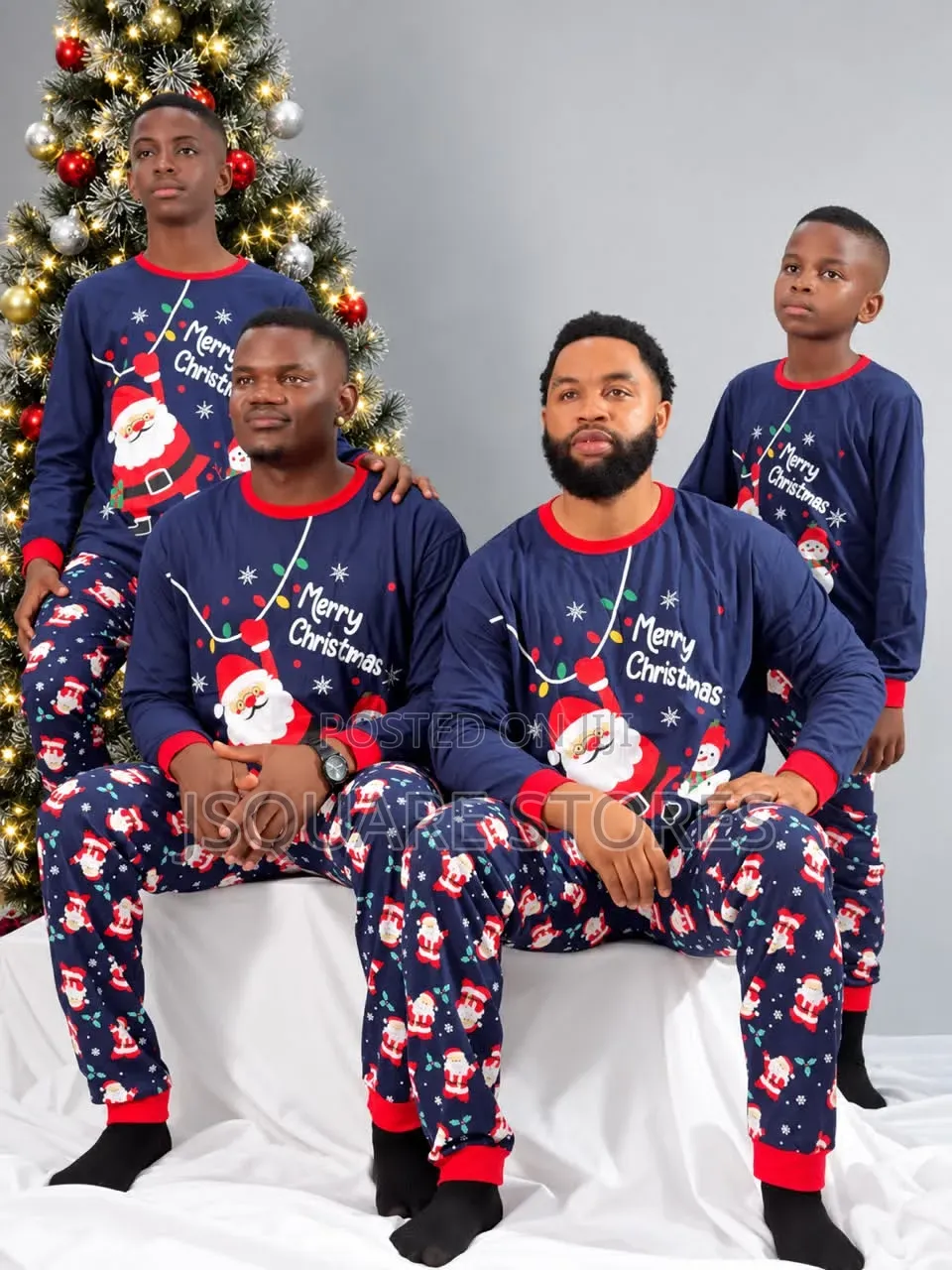 Blue Santa Family Christmas Pyjamas From 1 Month to 4xl Adults Size