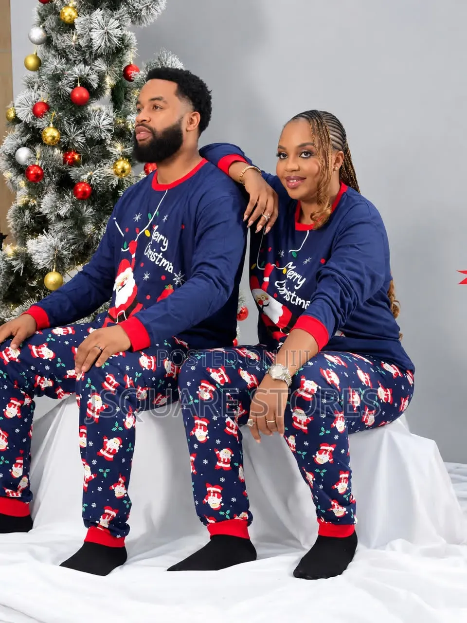 Blue Santa Family Christmas Pyjamas From 1 Month to 4xl Adults Size
