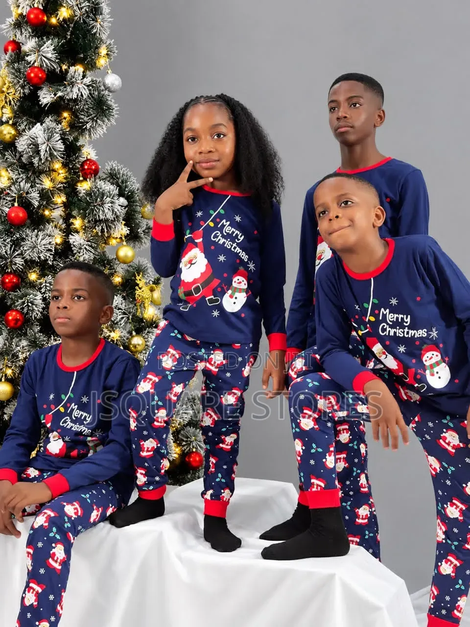 Blue Santa Family Christmas Pyjamas From 1 Month to 4xl Adults Size