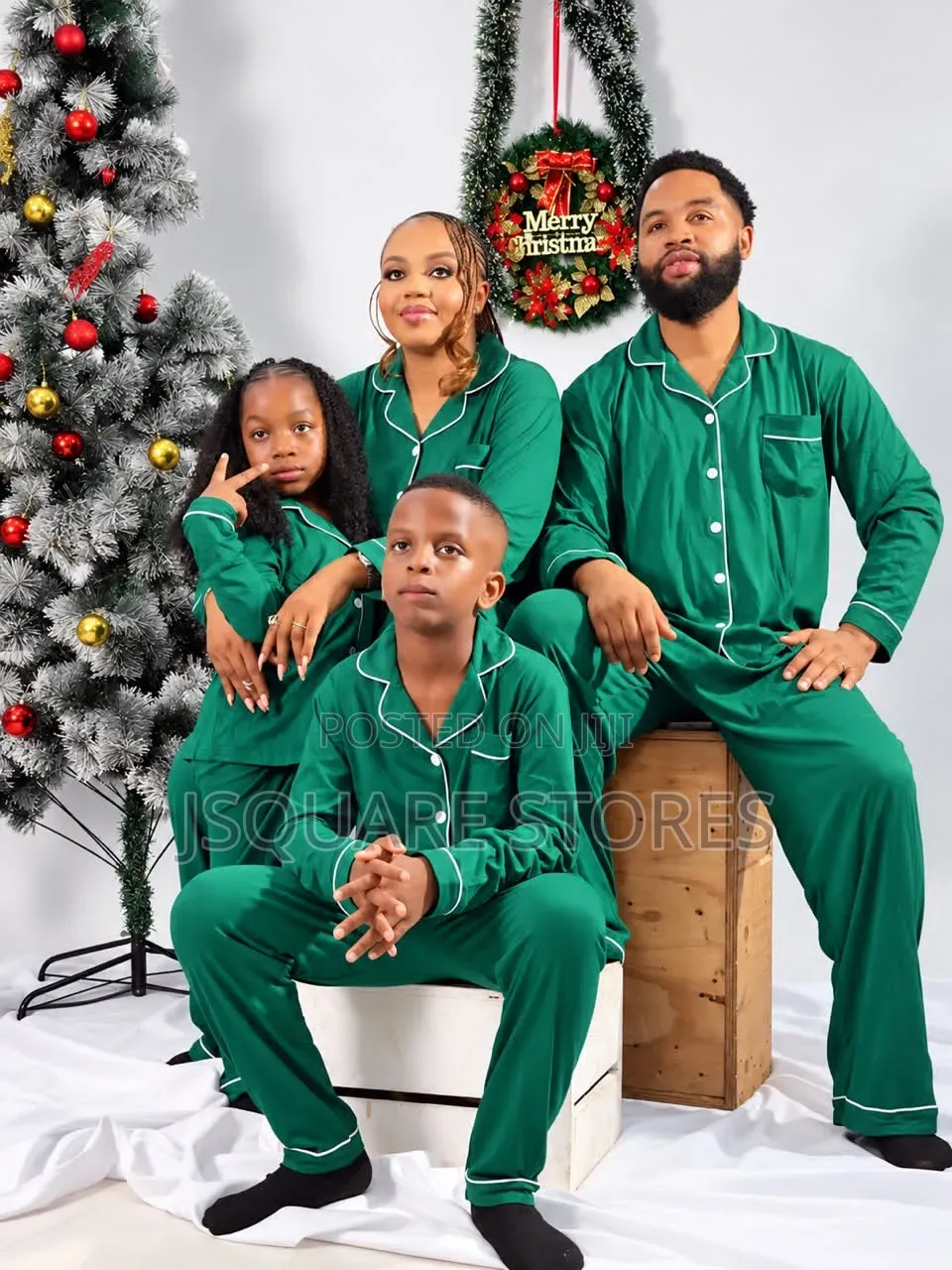 Plain Green Family Christmas Pyjamas From 1 Month to 3xl Adults Size