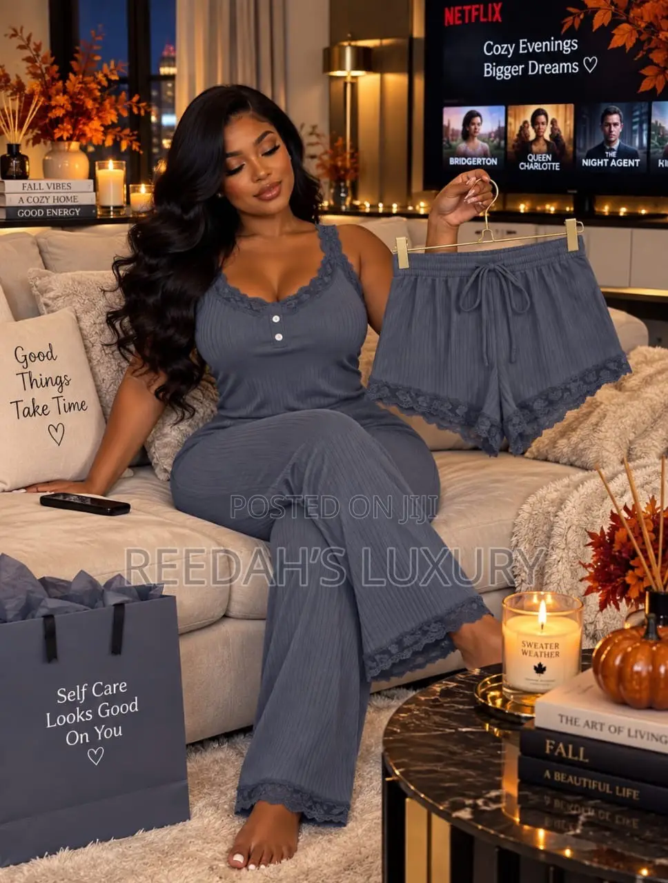 3 in 1 Serene Lace-Trim Lounge Set
