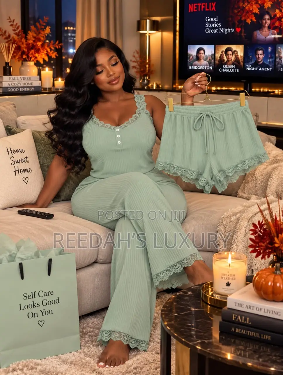3 in 1 Serene Lace-Trim Lounge Set