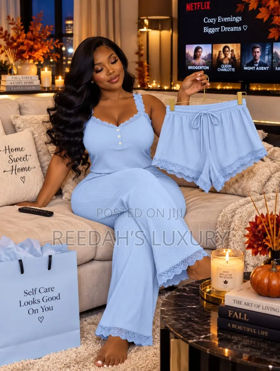 3 in 1 Serene Lace-Trim Lounge Set