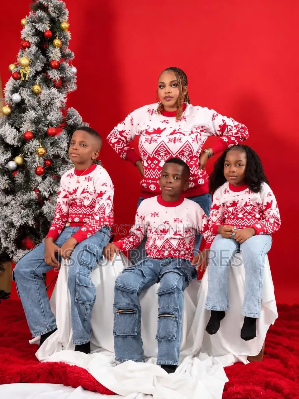 Red Family Christmas Sweater 
Available in Ages and Adu6 Sizes